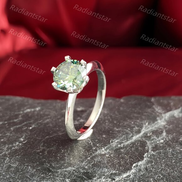 NEW Certified 2 ct. t.w. Dark Blue Green Moissanite Solitaire 6 Prong Ring - Picture 7 of 8